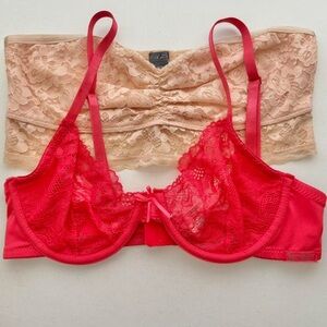 🦋 3/$15 Lace Underwire Bra and Bandeau Set - Pink and Cream
